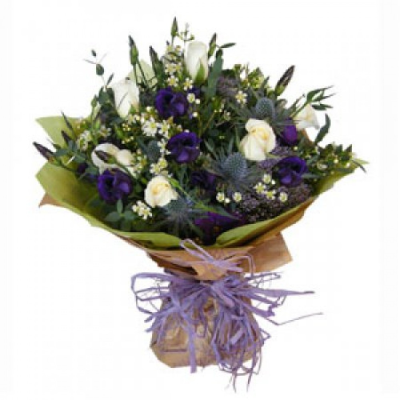 Star Quality - This Lovely blue arrangement is available for delivery. A local delivery cost is deducted from your overall total when purchasing. This is a stylized, and fresh design. Ready to display in any environment. Buy these gorgeous flowers as a gift or to treat yourself. This beautiful bouquet is made in a water bubble, presented in a gift box, meaning they are ready to go, so no extra care required! Just set down your gorgeous flowers and enjoy! Add a custom card message to your order to let the r...
